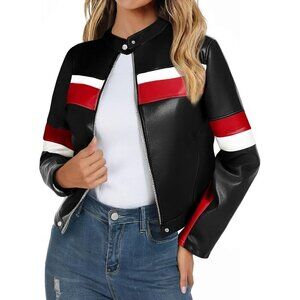 Tankaneo Womens  Biker Jackets Black  Faux Leather Bomber Jacket  Vintage coats